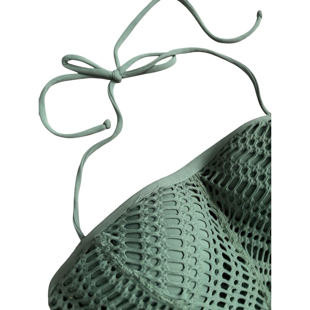 Robin Piccone Sophia Crochet One Piece Swimsuit Sage Green Cut Out Sz 8 - Picture 6 of 13